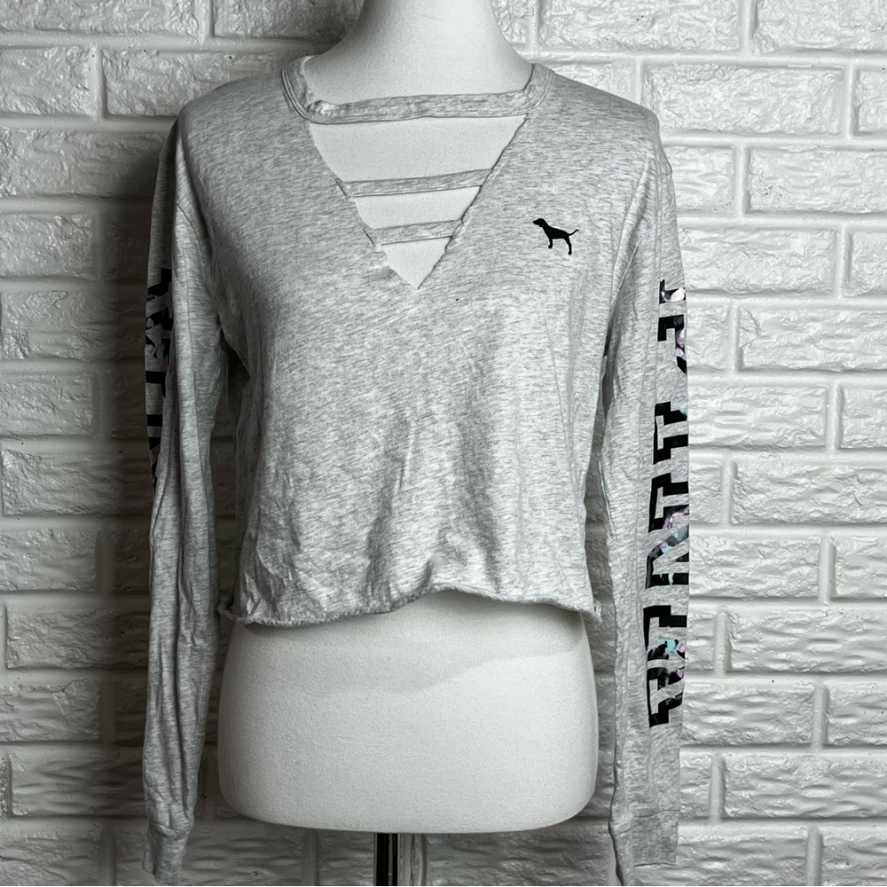 PINK Gray Cropped Long Sleeve Women's Top- size medium